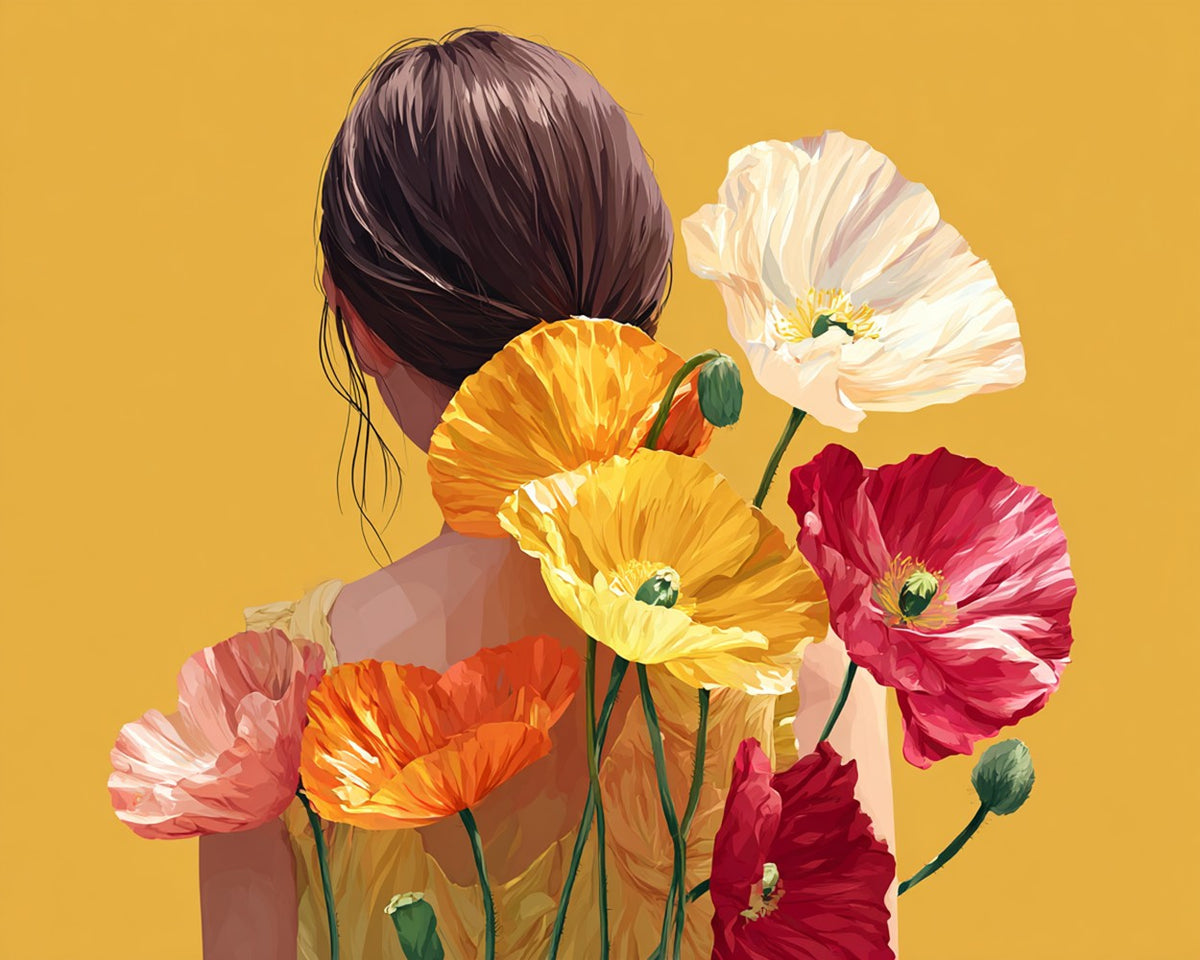 Beautiful Woman and Colorful Poppies Diamond Painting