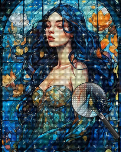 Beautiful Woman with Blue Hair Diamond Painting
