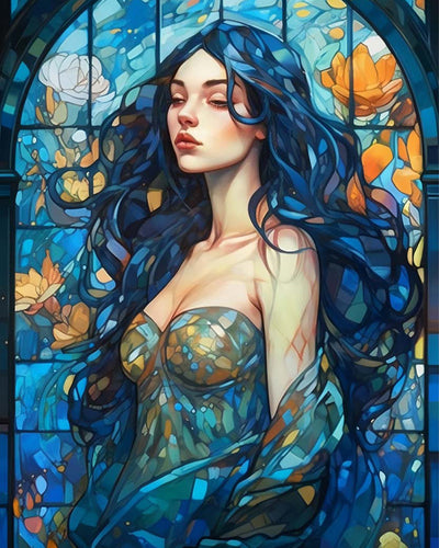 Beautiful Woman with Blue Hair Diamond Painting