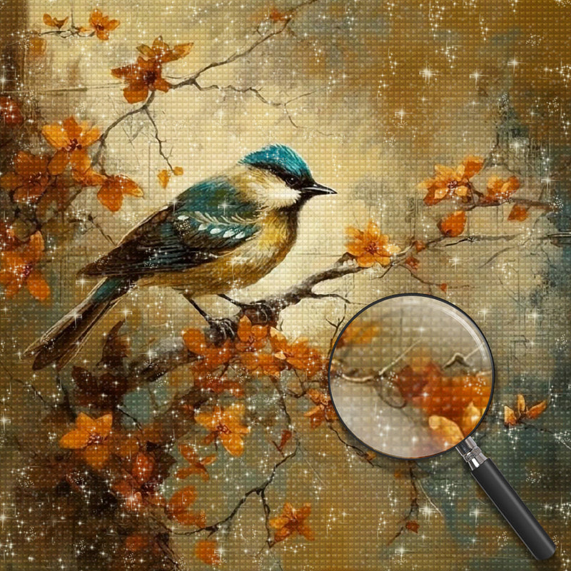 Bird on Orange Flower Tree Diamond Painting