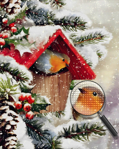 Bird's Nest and Red Berries in the Snow Diamond Painting