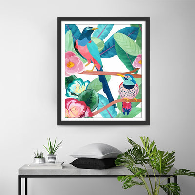 Birds on Green Leafy Branches Diamond Painting