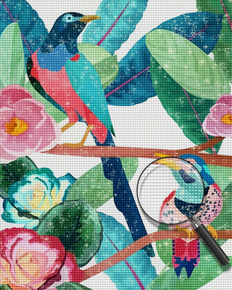Birds on Green Leafy Branches Diamond Painting