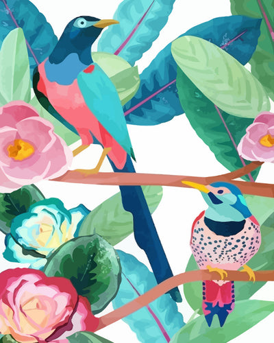 Birds on Green Leafy Branches Diamond Painting