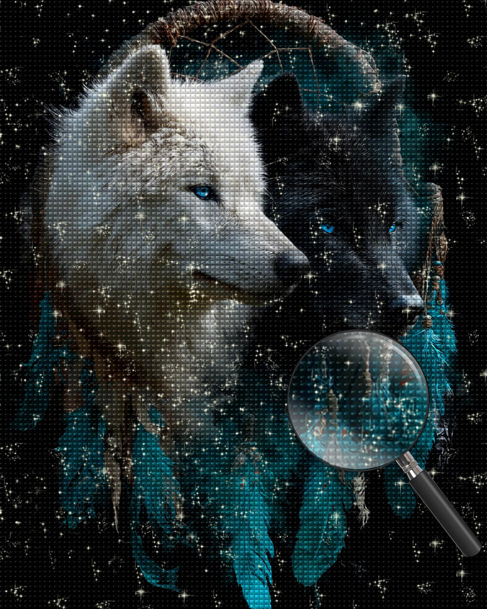 Black and White Wolf Dreamcatcher Diamond Painting