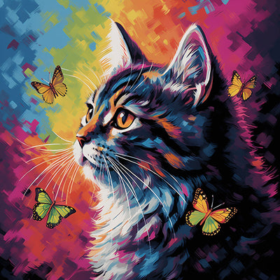 Black Cat and Butterflies Diamond Painting