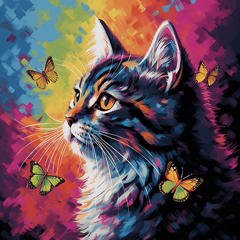 Black Cat and Butterflies Diamond Painting