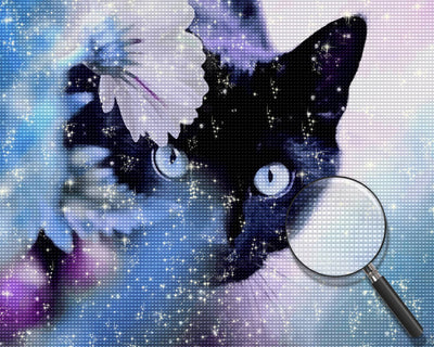 Black Cat Hiding behind White Flower Diamond Painting