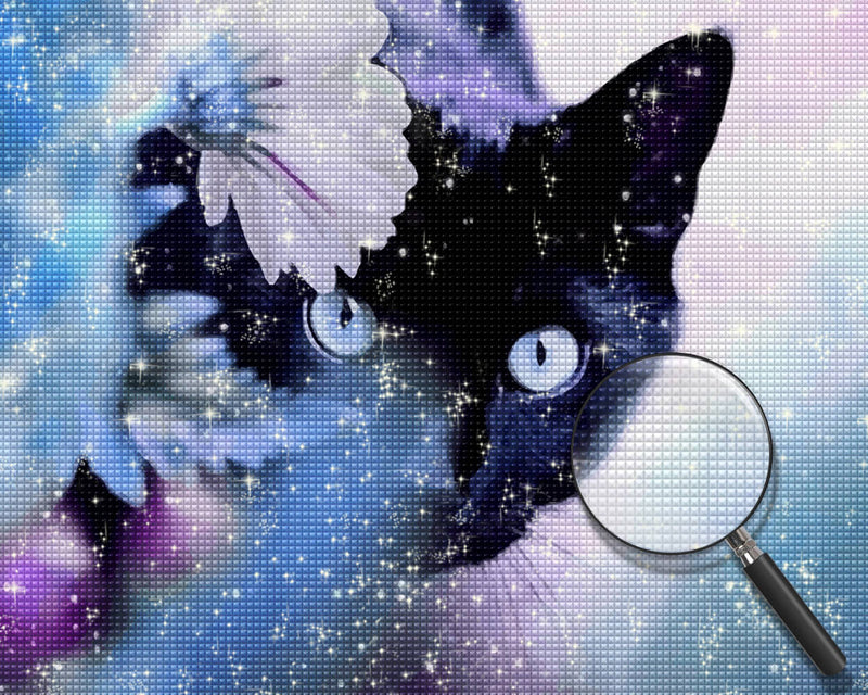 Black Cat Hiding behind White Flower Diamond Painting