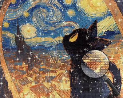 Black Cat Looks at the Starry Sky Diamond Painting