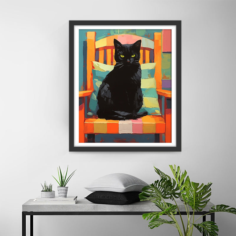 Black Cat on a Colorful Chair Diamond Painting