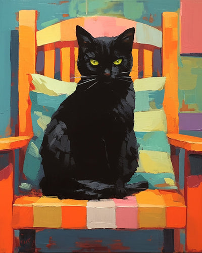 Black Cat on a Colorful Chair Diamond Painting