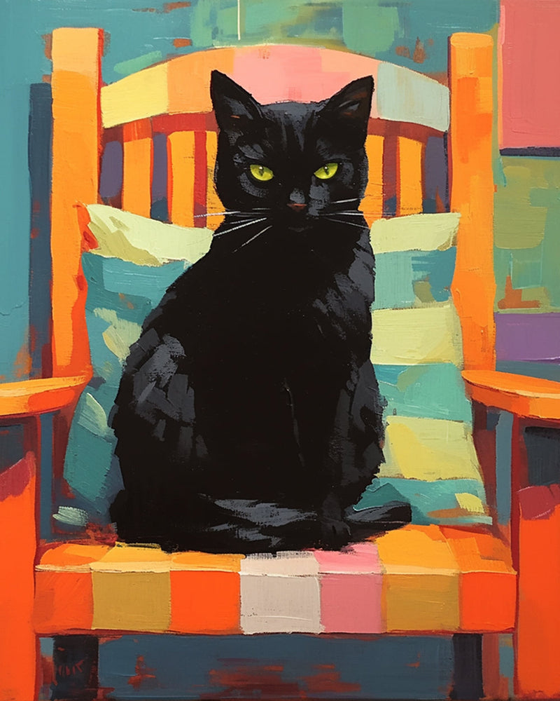 Black Cat on a Colorful Chair Diamond Painting