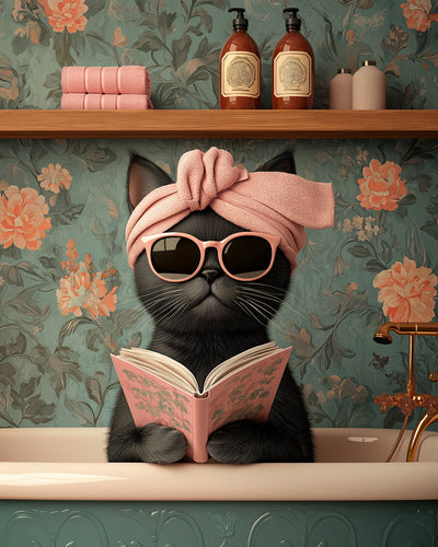 Black Cat Reading a Book Diamond Painting
