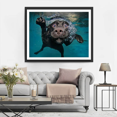 Black Dog in Water Diamond Painting