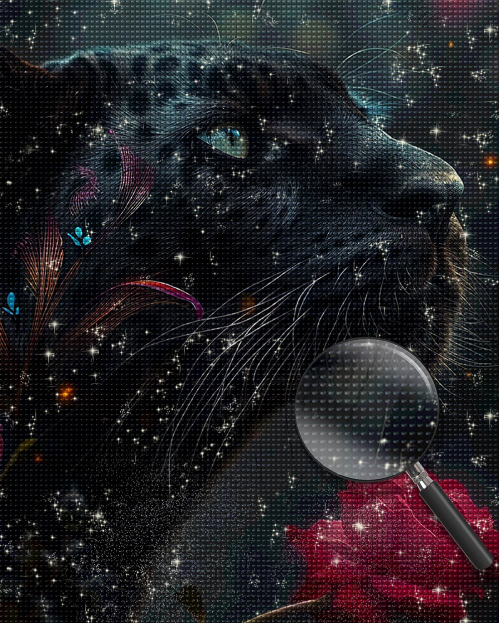 Black Leopard and Red Rose Diamond Painting