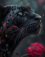 Black Leopard and Red Rose Diamond Painting