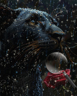 Black Panther and Red Rose in the Rain Diamond Painting