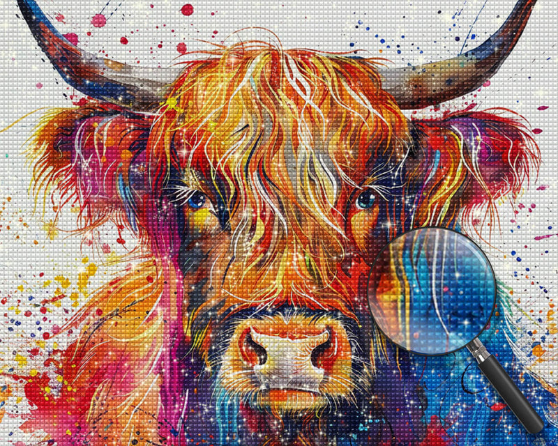 Blue and Orange Watercolor Highland Cow Diamond Painting
