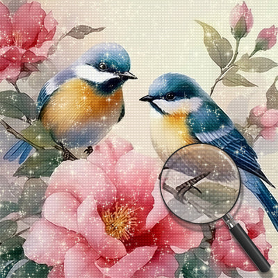 Blue Birds and Pink Flowers Diamond Painting
