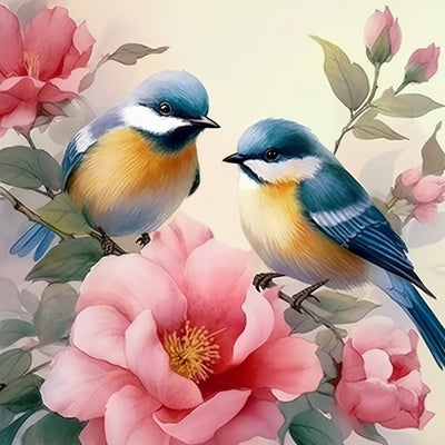 Blue Birds and Pink Flowers Diamond Painting