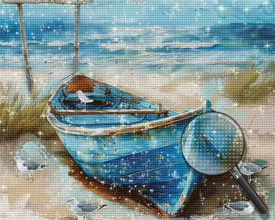 Blue Boat on the Beach Diamond Painting