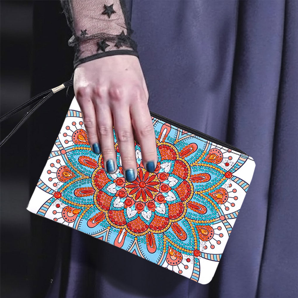 Blue-Orange Lotus Mandala Diamond Painting Wrist Bag 