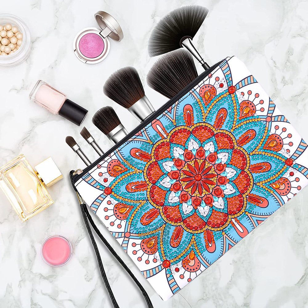 Blue-Orange Lotus Mandala Diamond Painting Wrist Bag 