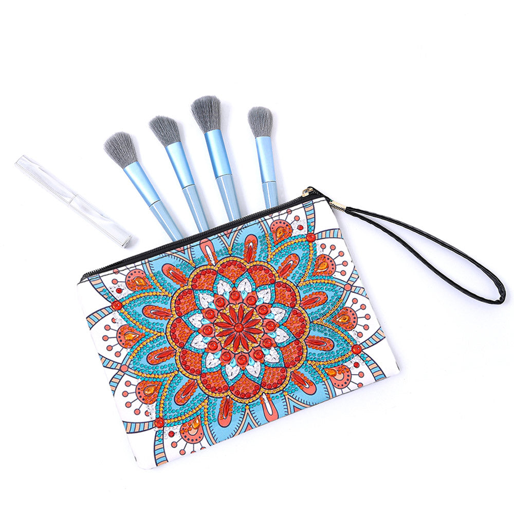Blue-Orange Lotus Mandala Diamond Painting Wrist Bag 
