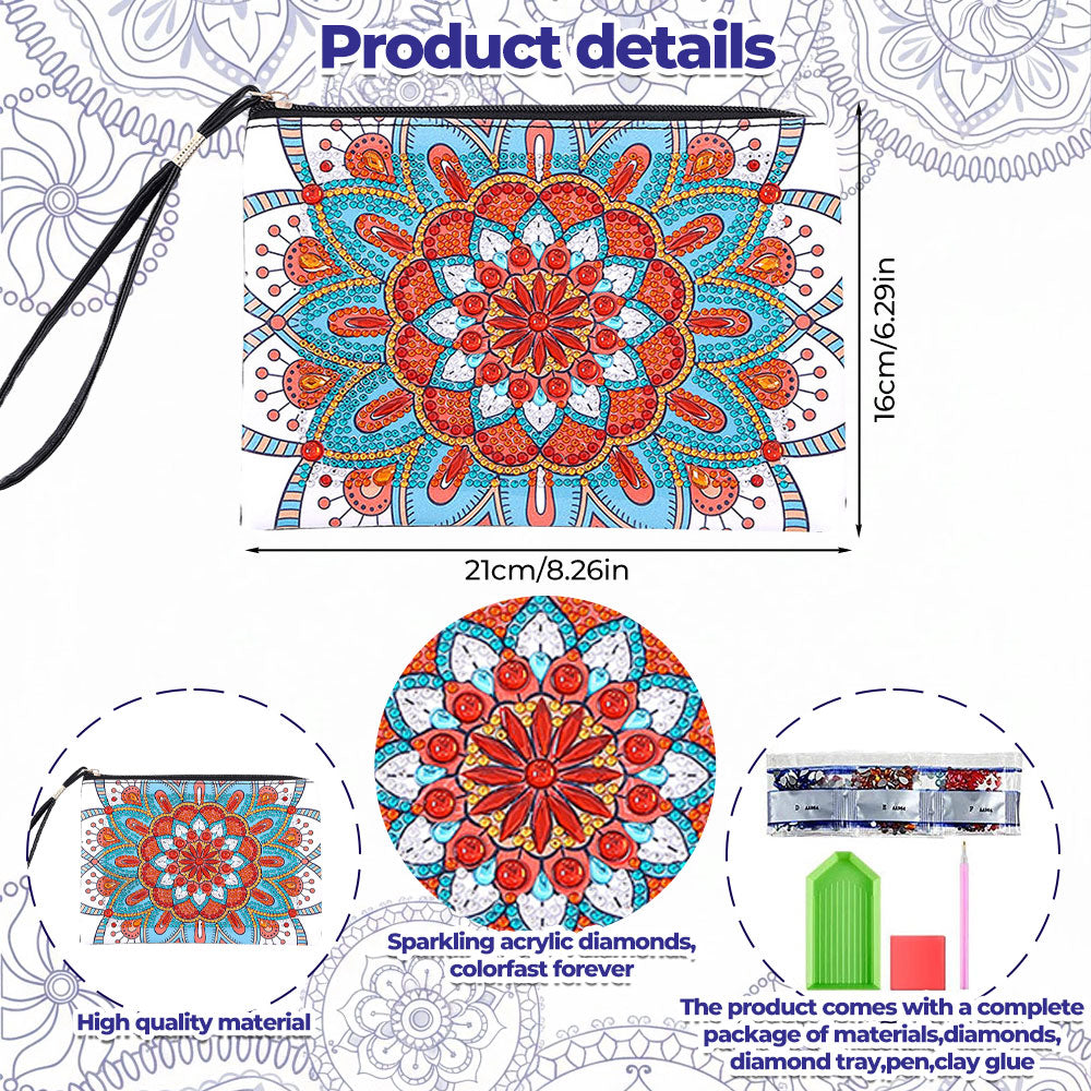 Blue-Orange Lotus Mandala Diamond Painting Wrist Bag 