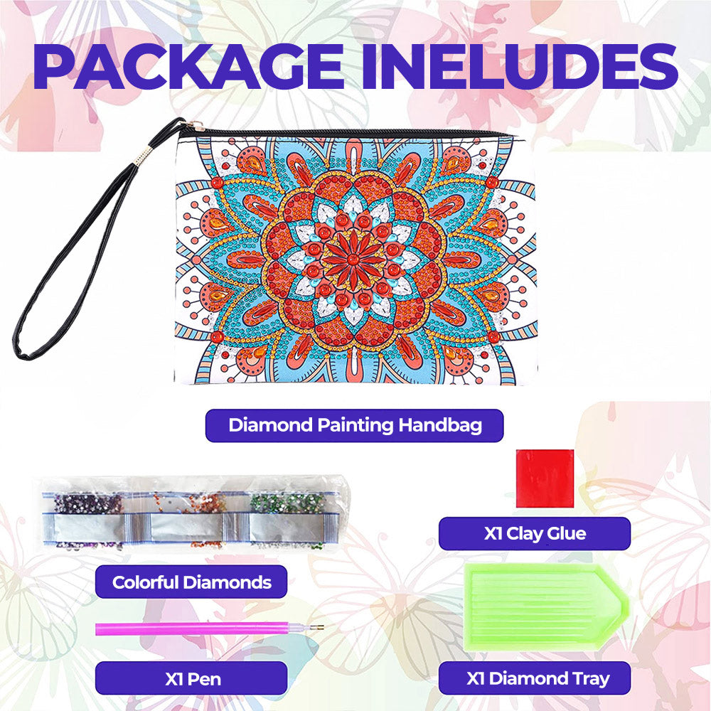 Blue-Orange Lotus Mandala Diamond Painting Wrist Bag 