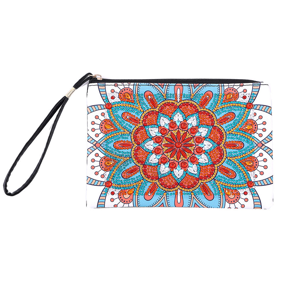 Blue-Orange Lotus Mandala Diamond Painting Wrist Bag 