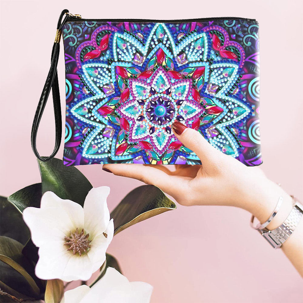 Blue-Purple Lotus Mandala Diamond Painting Wrist Bag