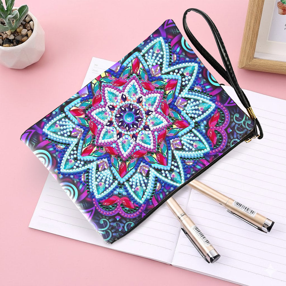 Blue-Purple Lotus Mandala Diamond Painting Wrist Bag