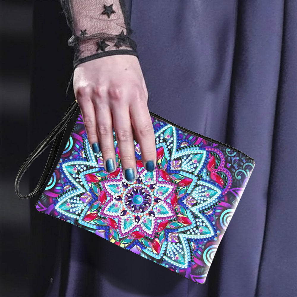 Blue-Purple Lotus Mandala Diamond Painting Wrist Bag
