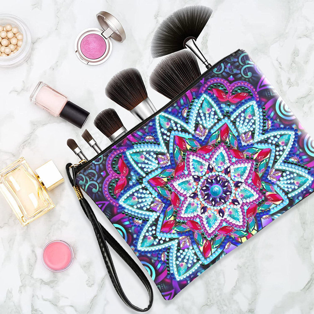 Blue-Purple Lotus Mandala Diamond Painting Wrist Bag
