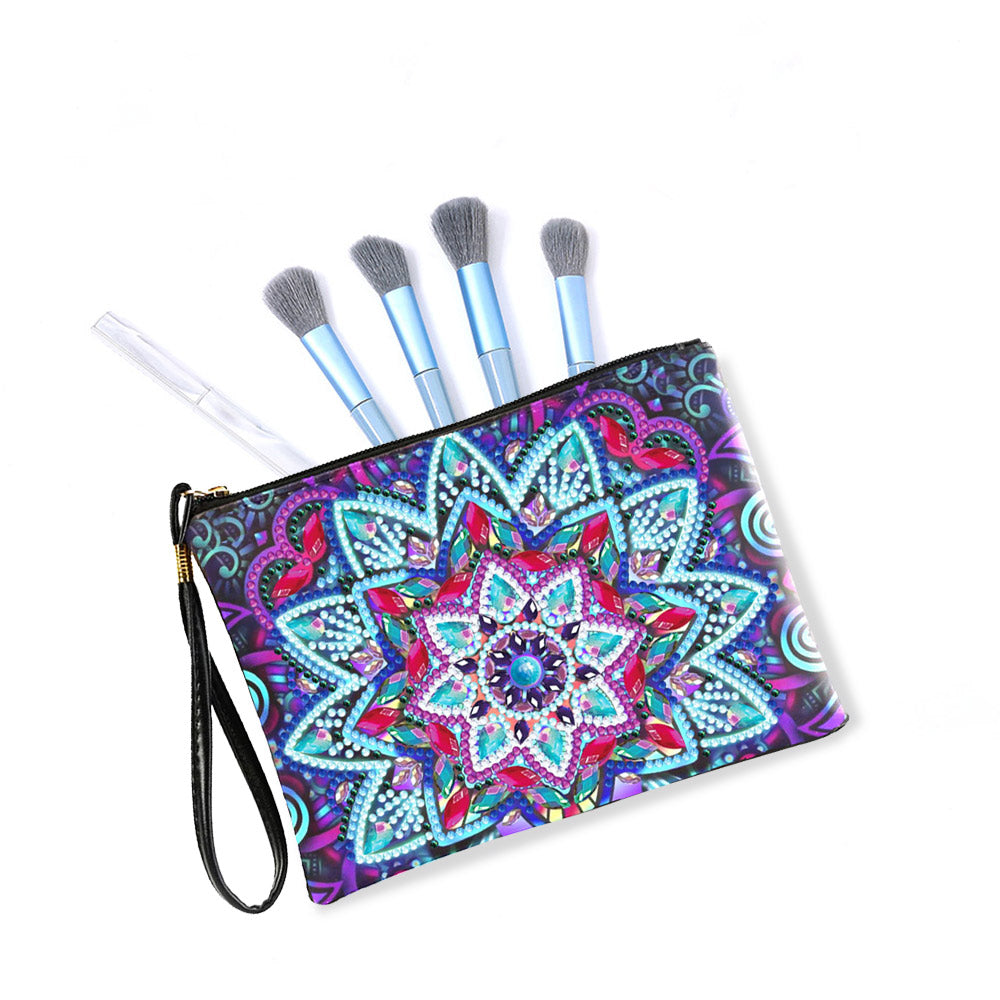 Blue-Purple Lotus Mandala Diamond Painting Wrist Bag
