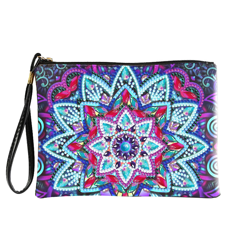 Blue-Purple Lotus Mandala Diamond Painting Wrist Bag