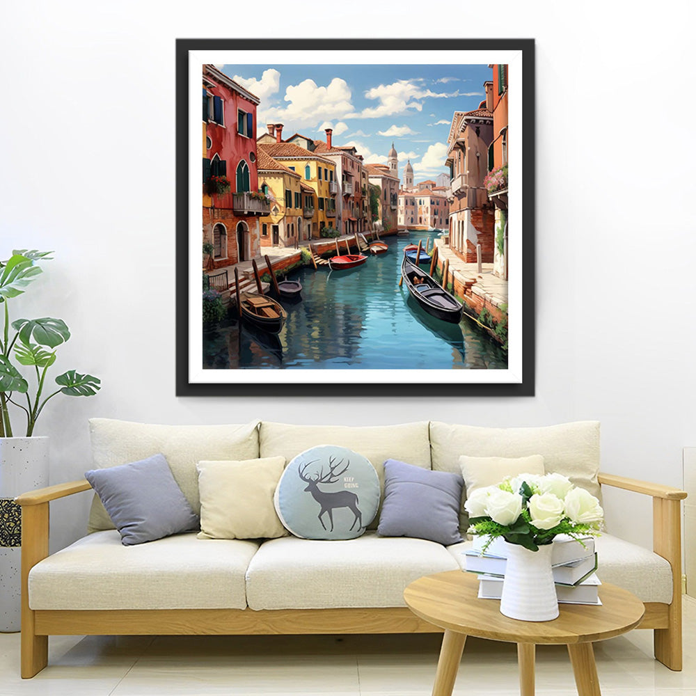 Boats on the River in Venice Diamond Painting