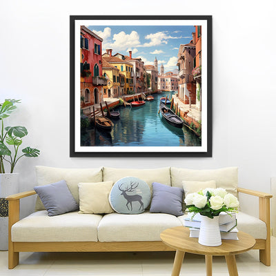 Boats on the River in Venice Diamond Painting