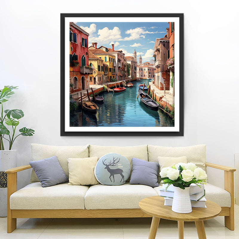 Boats on the River in Venice Diamond Painting
