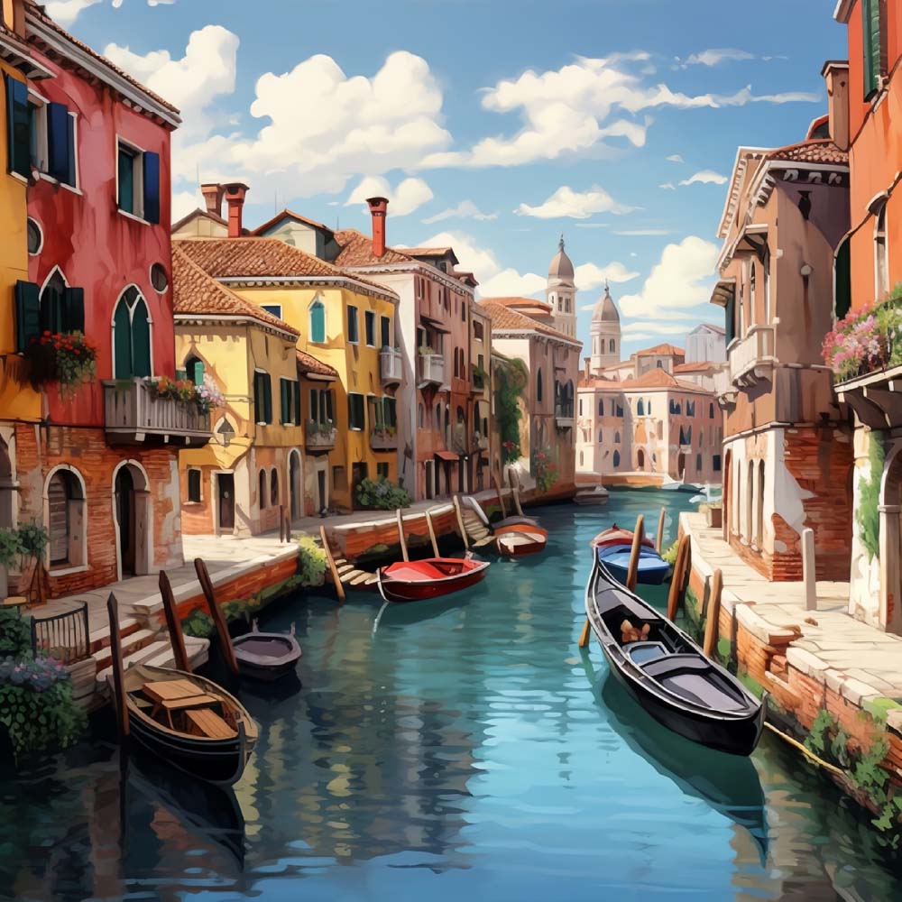 Boats on the River in Venice Diamond Painting