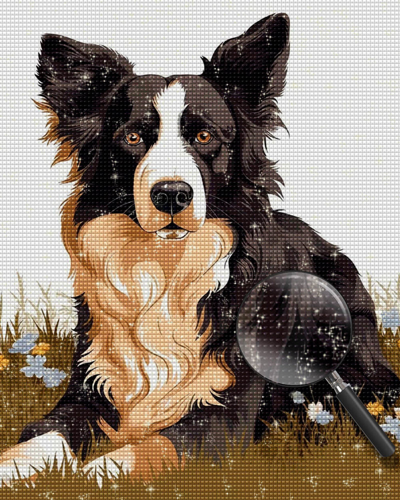 Border Collie Sitting on the Grass Diamond Painting