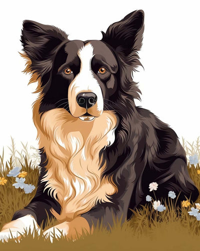 Border Collie Sitting on the Grass Diamond Painting