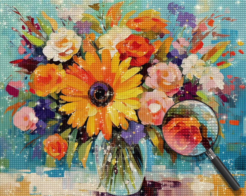 Bouquet of Flowers in a Glass Vase Diamond Painting