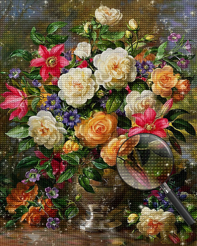 Bouquet of Flowers in a Golden Vase Diamond Painting