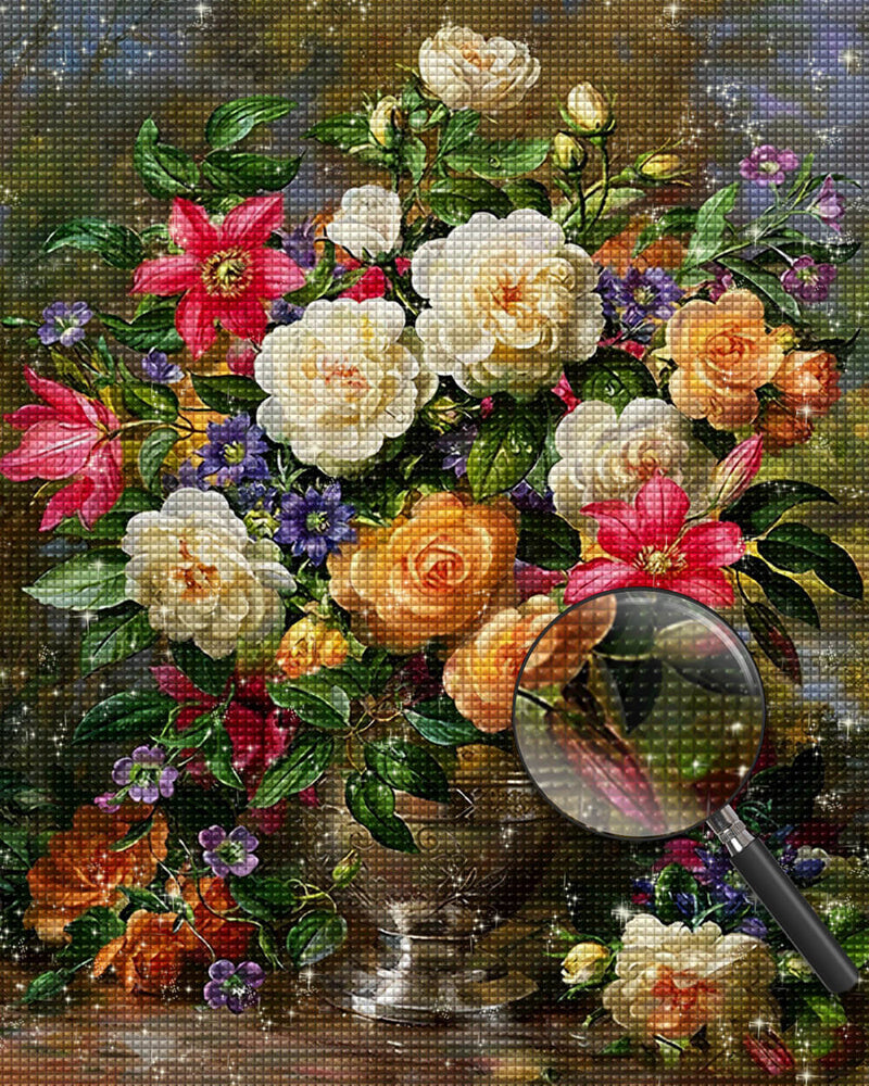 Bouquet of Flowers in a Golden Vase Diamond Painting