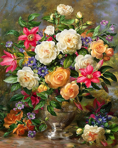 Bouquet of Flowers in a Golden Vase Diamond Painting