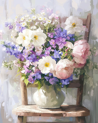 Bouquet of Flowers on A Chair Diamond Painting