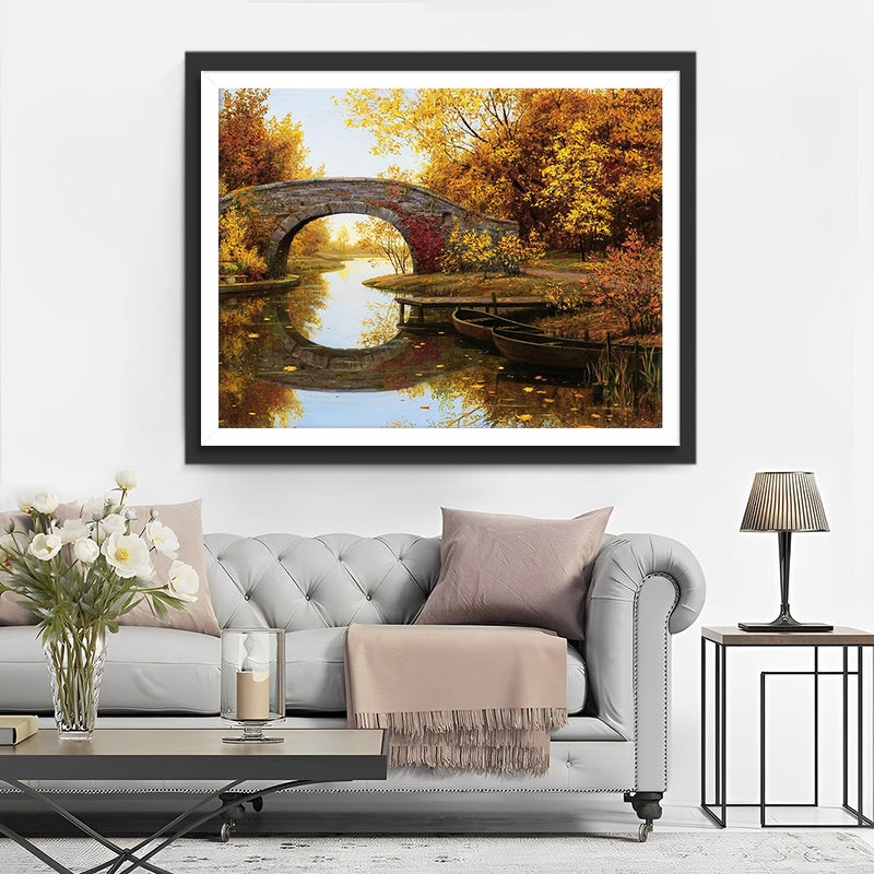 Bridge and Autumn Leaves Diamond Painting